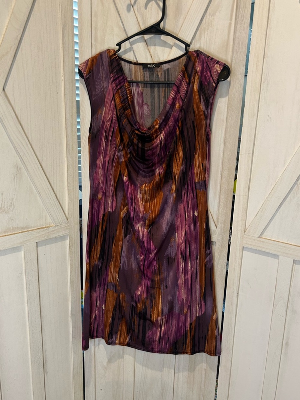 MSK Purple and Brown Cowl Neck Printed Dress